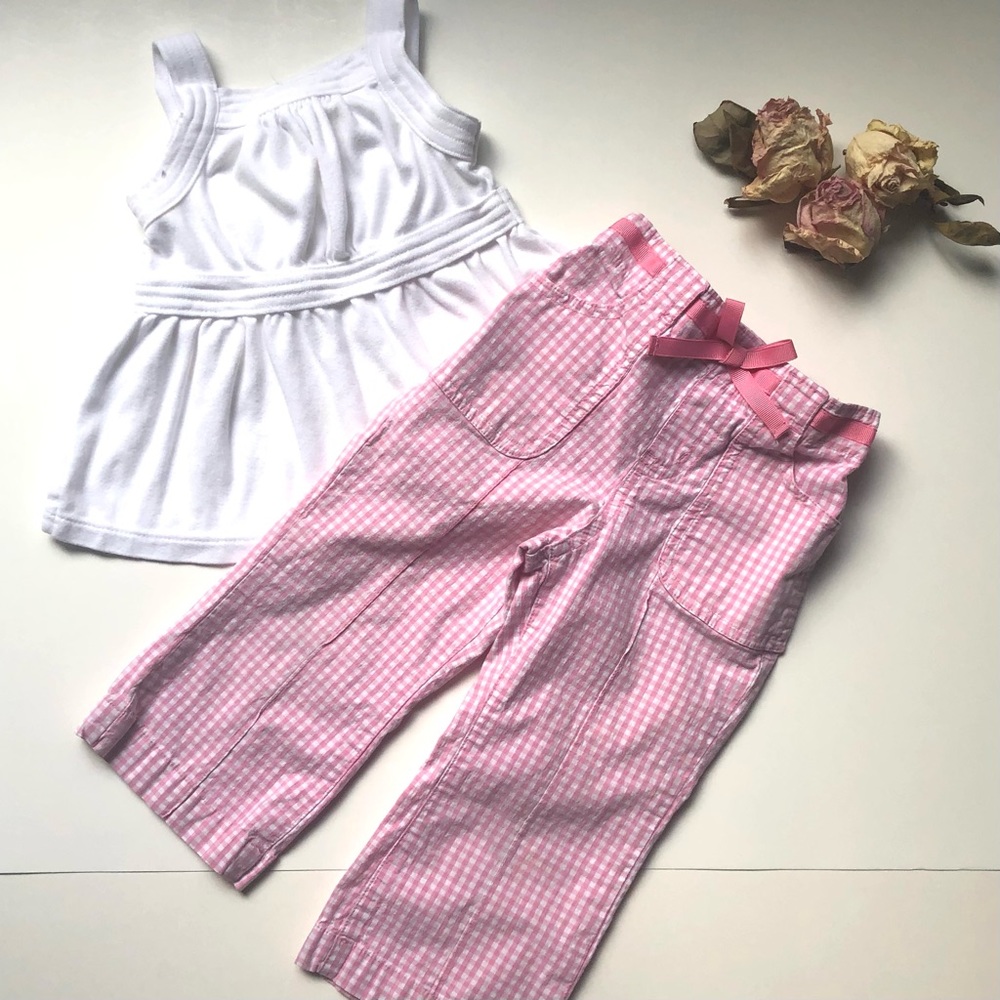 Gap toddler pink gingham pants and white tank - Girls 18-24M